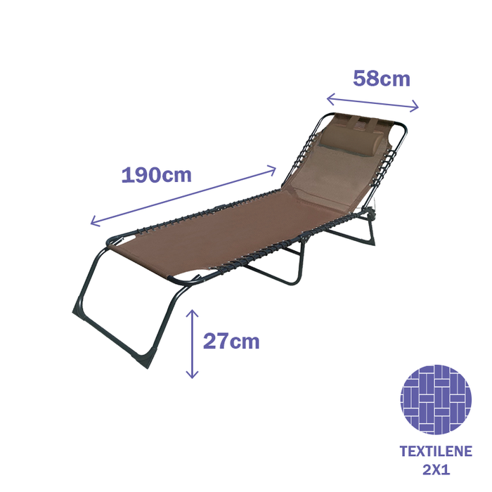 Marbueno Tumbona Plegable en Acier avec Coussin pour Jardin et Piscine 190x58x27 cm Marron 10001