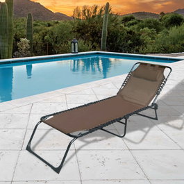 Marbueno Chaise longue pliable en acier marron avec coussin