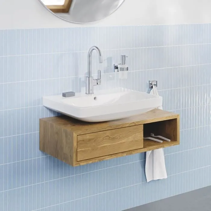 Grohe Euro Ceramic - Lavabo suspendu rectangulaire en porcelaine vitrifiée - 60 x 47 cm - 1 trou - Émaillage antibactérien HyperClean - Blanc