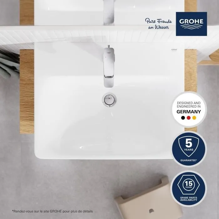 Grohe Euro Ceramic - Lavabo suspendu rectangulaire en porcelaine vitrifiée - 60 x 47 cm - 1 trou - Émaillage antibactérien HyperClean - Blanc