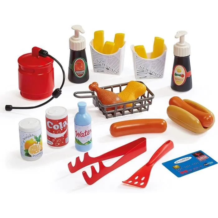 Ecoiffier - Jeu d'imitation cuisine Street food - Jouet enfant avec frite, hot dog et boisson - 1682
