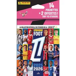Panini - Blister Collection Stickers Foot 2025/26 Ligue 1 McDonald's - 14 pochettes + 2 offertes (112 stickers) - Album 96 pages et 556 stickers dont brillants