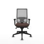 Chaise Horna Synchro 5 positions cuir écologique Marron foncé Maille Gris Base pyramidale noire Accoudoir 1D Sans appui-tête Roulettes 65mm pour moquette