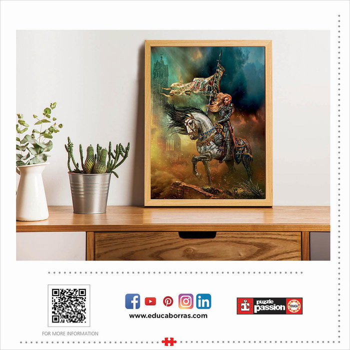 Educa Puzzle 1000 Pièces - Jeanne d'Arc sur son Cheval avec Drapeau - Référence 19260 - Cola FixPuzzle incluse - Pour Adultes 16 ans et plus