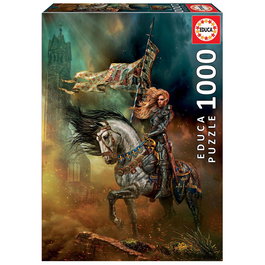 Educa Puzzle 1000 Pièces - Jeanne d'Arc sur son Cheval avec Drapeau - Référence 19260 - Cola FixPuzzle incluse - Pour Adultes 16 ans et plus