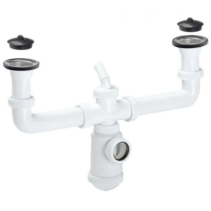 ABRISA Siphon Double avec Valve Extensible 1-1/2 poleg pour Éviers Ø 70 mm