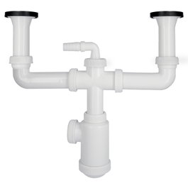 ABRISA Siphon Double avec Valve Extensible 1-1/2 poleg pour Éviers Ø 70 mm