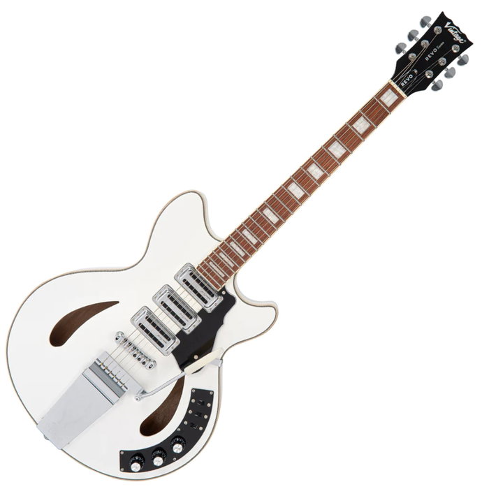 VINTAGE Vintage Revo Custom Supreme - Arctic White Guitare semi-acoustique avec vibrato VINTAGE Vintage Revo Custom Supreme - Arctic White Guitare semi-acoustique avec vibrato
