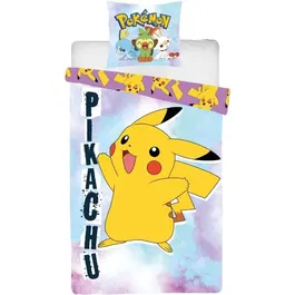 Pokemon - Parure de lit réversible Pikachu Microfibre - Housse de couette 140 x 200 cm + Taie 63 x 63 cm