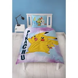 Pokemon - Parure de lit réversible Pikachu Microfibre - Housse de couette 140 x 200 cm + Taie 63 x 63 cm