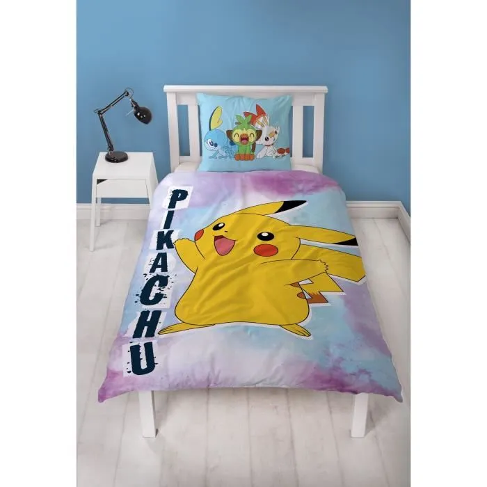 Pokemon - Parure de lit réversible Pikachu Microfibre - Housse de couette 140 x 200 cm + Taie 63 x 63 cm