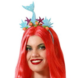 Diadème de sirène bleu avec étoiles et fleurs pour costume marin - Accessoire pour fête, théâtre ou carnaval