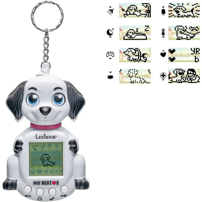 Lexibook Console Compagnon Animal Virtuel My Best-E - Chien - Écran LCD - Plus de 1900 Animations - 3 Mini-Jeux - Porte-clés - Clés - Dès 5 Ans