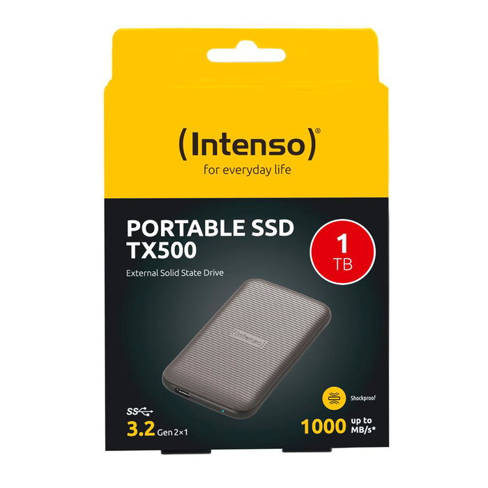 Intenso Disque Dur Externe SSD TX500 1To USB-C 3.2 Gen 2x1 1000 Mo/s Noir Silencieux Résistant aux Chocs Intenso Disque Dur Externe SSD TX500 1To USB-C 3.2 Gen 2x1 1000 Mo/s Noir Silencieux Résistant aux Chocs