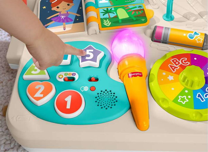 Mattel Caballete Fisher-Price Ríe y Aprende - Chevalet d'activités musical et éducatif pour bébé à partir de 6 mois - 56x53x49 cm