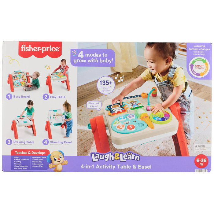 Fisher-Price - Caballete Ríe y Aprende avec Table d'Activités, 135+ Chansons, Niveaux Smart Stages et 4 Modes de Jeu - Jouet Électronique d'Apprentissage pour Enfants dès 6 Mois