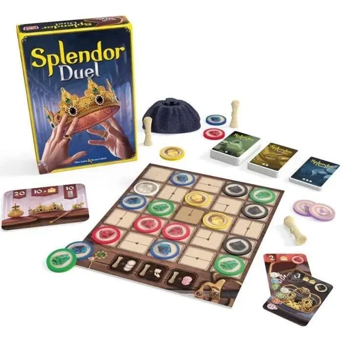 Asmodee Splendor Duel - Jeu de société de stratégie rapide pour 2 joueurs, à partir de 8 ans, version française, jeu de cartes et plateau inédits