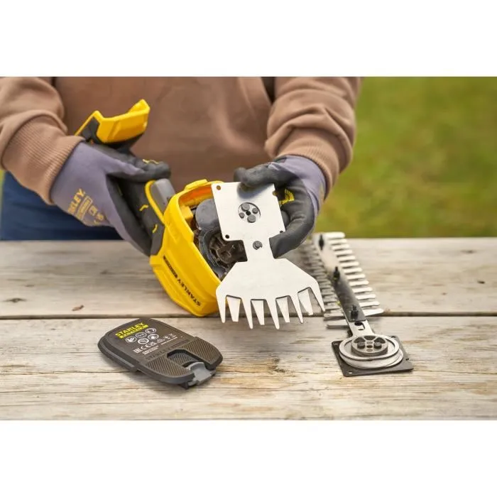 Stanley Fatmax STCSS20D1-QW Taille-haie et cisaille sans fil 18V avec batterie 2Ah, chargeur et lames interchangeables pour gazon et arbustes