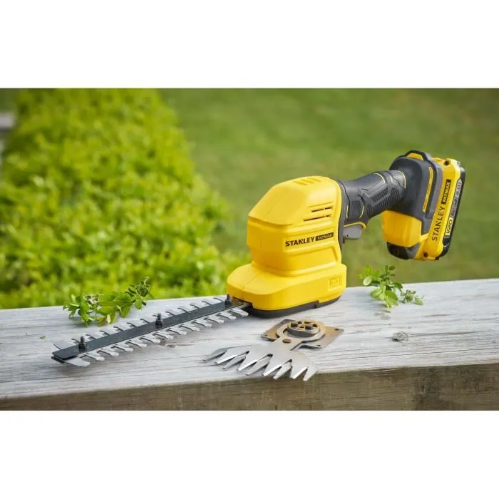 Stanley Fatmax STCSS20D1-QW Taille-haie et cisaille sans fil 18V avec batterie 2Ah, chargeur et lames interchangeables pour gazon et arbustes
