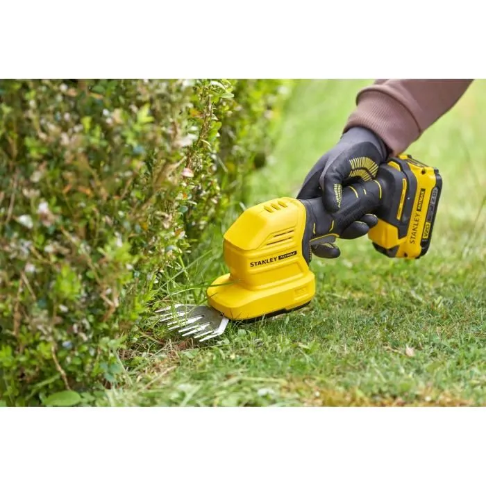 Stanley Fatmax STCSS20D1-QW Taille-haie et cisaille sans fil 18V avec batterie 2Ah, chargeur et lames interchangeables pour gazon et arbustes