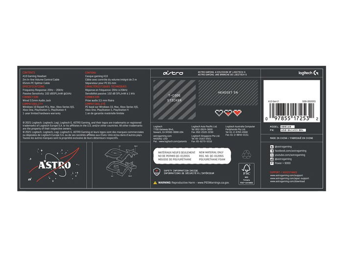 Logitech Astro Gaming A10 Gen 2, Noir, Jack 3,5 mm Logitech Astro Gaming A10 Gen 2, Noir, Jack 3,5 mm