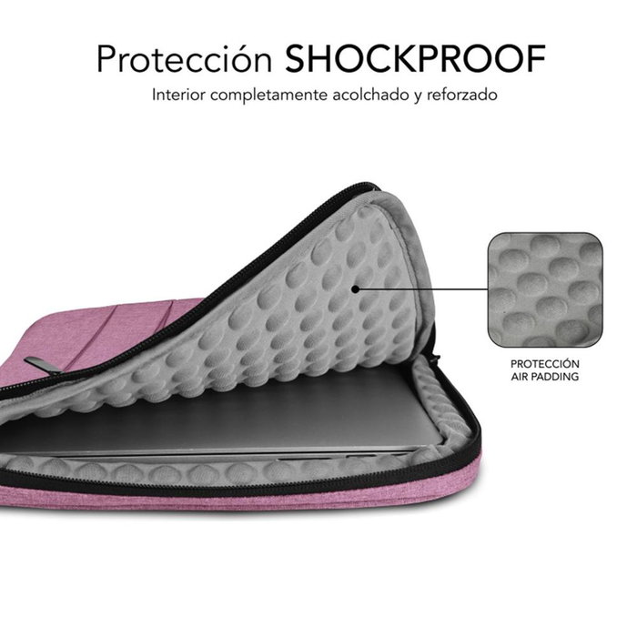 SUBBLIM Housse Air Padding 360 pour ordinateur portable 15,6 pouces, protection 360°, rose, étui de transport rembourré