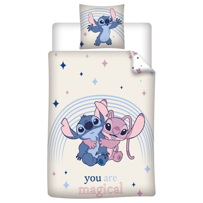 DISNEY - Housse de couette 140x200 cm et taie 65x65 cm en coton-polyester - Angel & Stitch