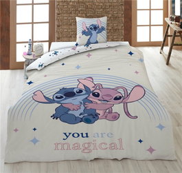 DISNEY - Housse de couette 140x200 cm et taie 65x65 cm en coton-polyester - Angel & Stitch