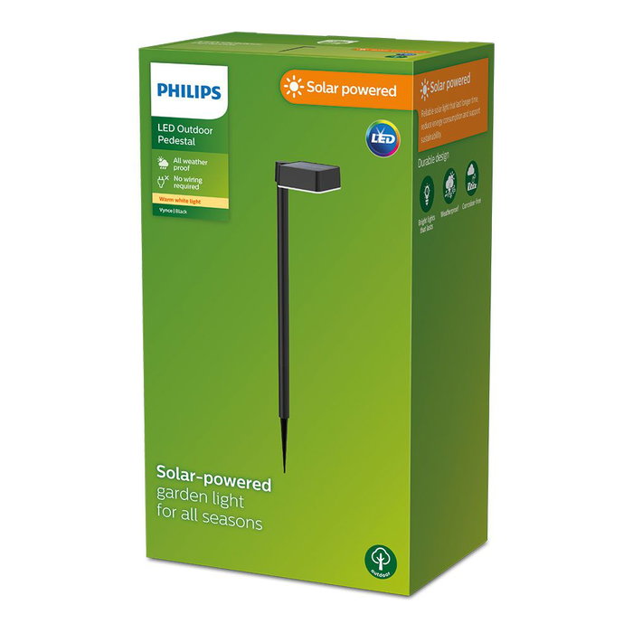 Philips Pique solaire carré IP44 1,5W 200lm 2700K lumière chaude 10,5x13,5x54cm