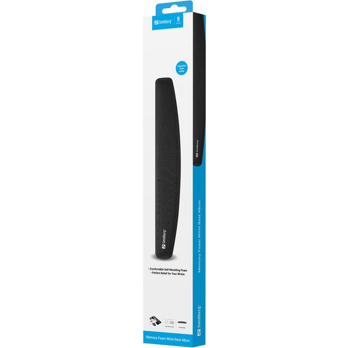 Sandberg Support de poignet pour clavier en mousse à mémoire de forme 48 cm antidérapant pour un confort optimal et la prévention des douleurs