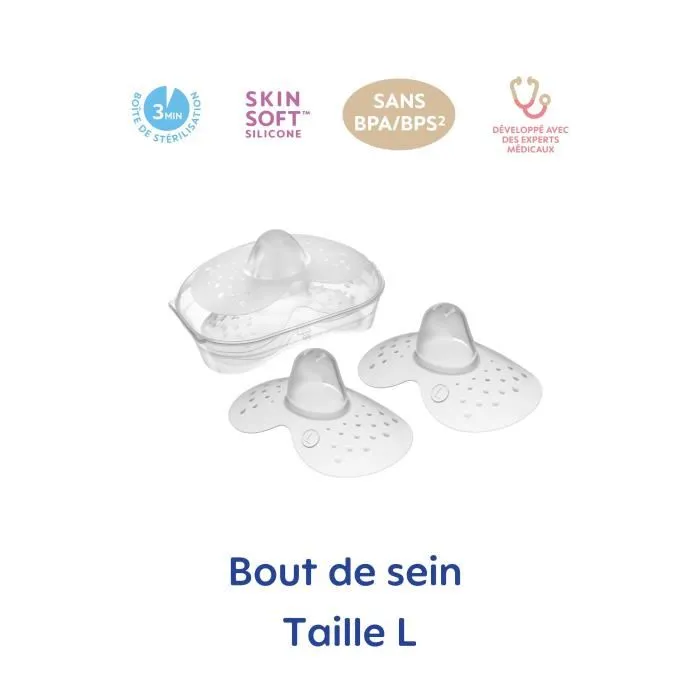 MAM Bout de sein en silicone taille L - Lot de 2 pièces + boîte de stérilisation - Aide à l'allaitement pour mamelons douloureux MAM Bout de sein en silicone taille L - Lot de 2 pièces + boîte de stérilisation - Aide à l'allaitement pour mamelons douloureux