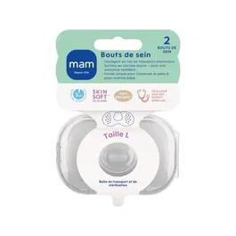 MAM Bout de sein en silicone taille L - Lot de 2 pièces + boîte de stérilisation - Aide à l'allaitement pour mamelons douloureux