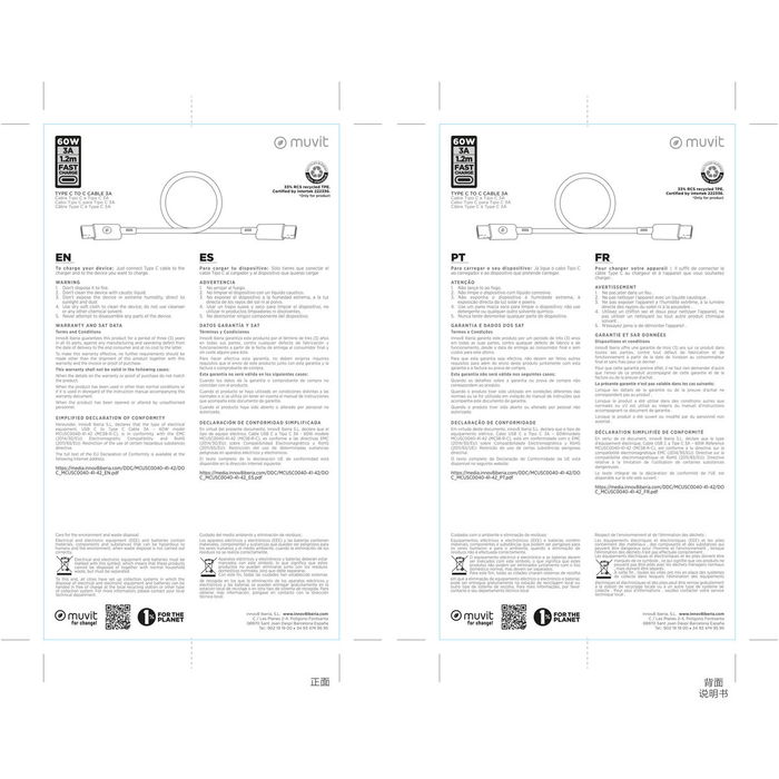 Câble USB-C vers USB-C Muvit for Change Magenta 1,2 m