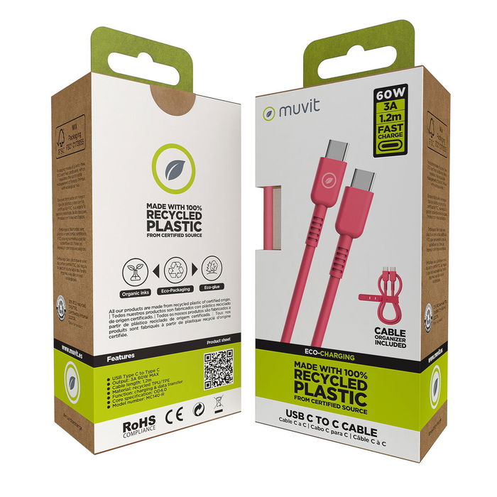 Câble USB-C vers USB-C Muvit for Change Magenta 1,2 m