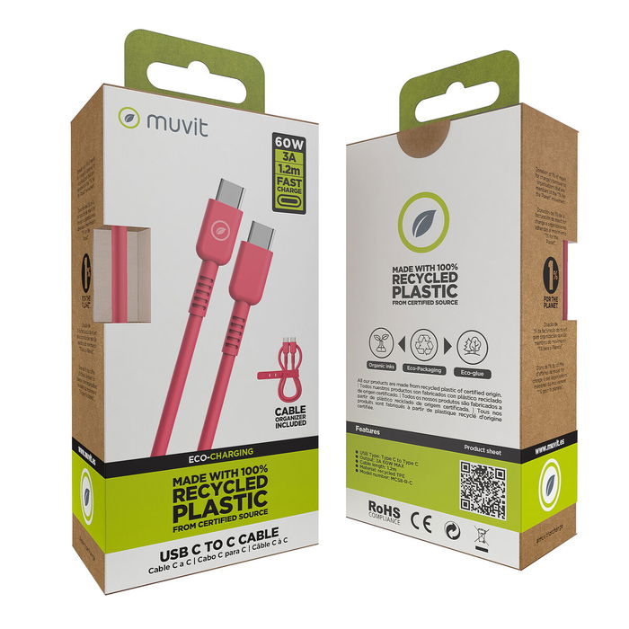 Câble USB-C vers USB-C Muvit for Change Magenta 1,2 m