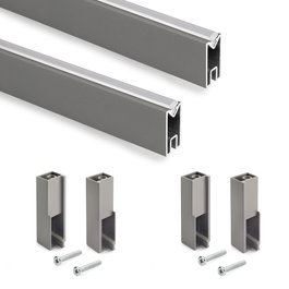 Emuca Lot de 2 rails de penderie Luxe de 0,75 m de long avec supports, Aluminium et Plastique, Titane