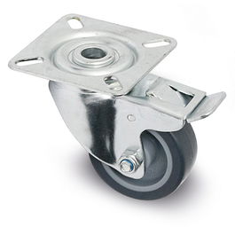 Tente Roue pivotante Cross A/Goma D50 PL ZN FR avec frein ø50mm plastique zingué