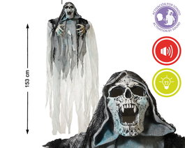 Skeleton Brand Esqueleto Colgant Squelette Suspendu 153 cm avec éclairage et son pour décoration d'Halloween et scènes d'horreur