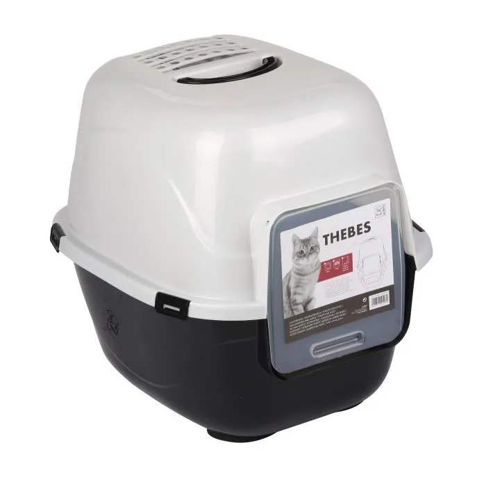 M Pets Bac à litière Thebes Maison de toilette XXL pour chat 62x53x58 cm Noir et blanc