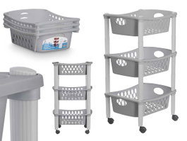 Stefanplast Chariot de Rangement Plastique 3 Étagères Gris 29,5x17,5x40 cm (Set de 6)