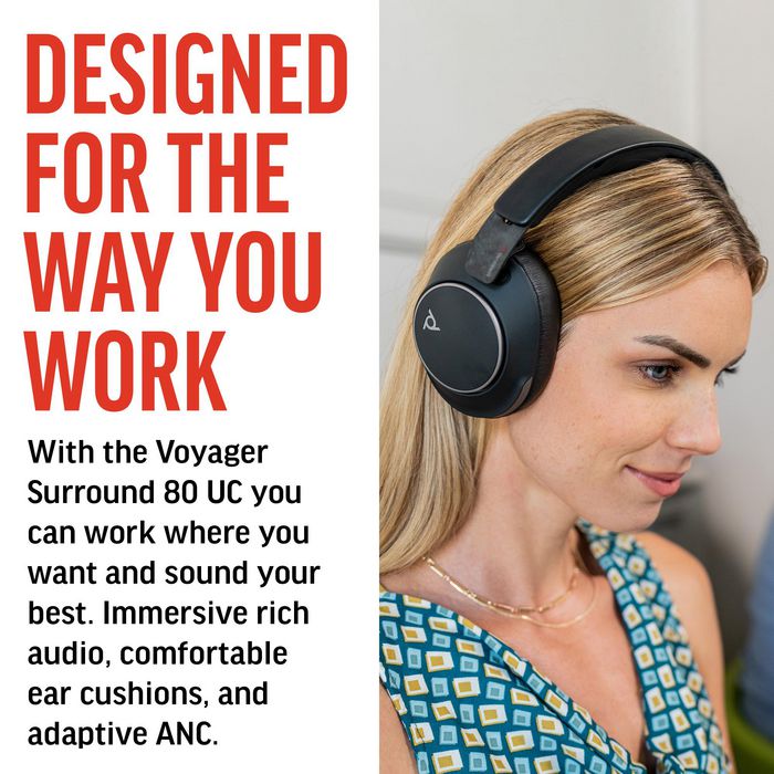 Poly Voyager Surround 80 UC USB-C avec adaptateur USB-C/A, Bluetooth, ANC adaptative, Over-ear, Noir carbone Poly Voyager Surround 80 UC USB-C avec adaptateur USB-C/A, Bluetooth, ANC adaptative, Over-ear, Noir carbone