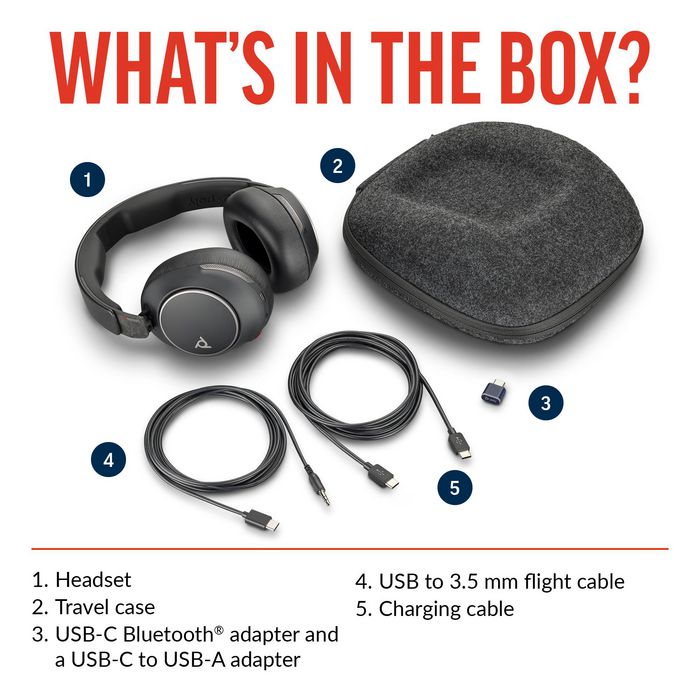 Poly Voyager Surround 80 UC USB-C avec adaptateur USB-C/A, Bluetooth, ANC adaptative, Over-ear, Noir carbone Poly Voyager Surround 80 UC USB-C avec adaptateur USB-C/A, Bluetooth, ANC adaptative, Over-ear, Noir carbone