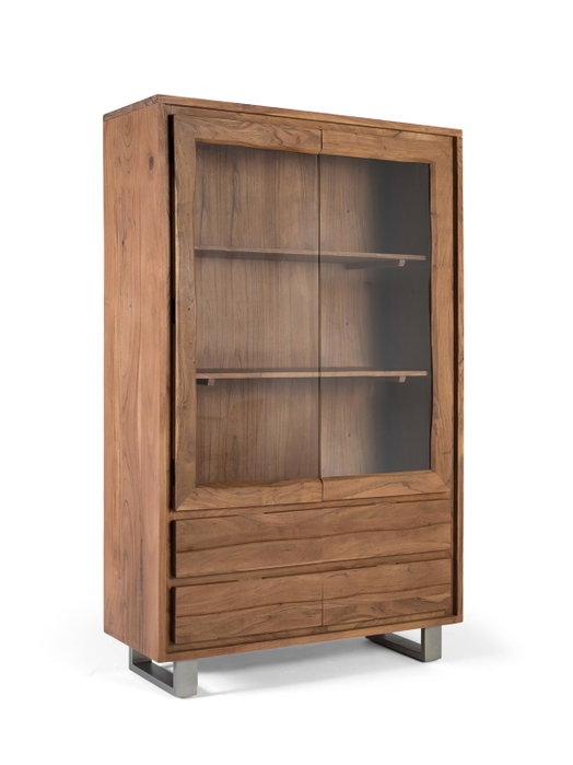 GINER Y COLOMER Vitrina de salon avec 2 portes en verre, meuble en bois massif d'acacia, 190 cm, design moderne pour bibliothèque et rangement