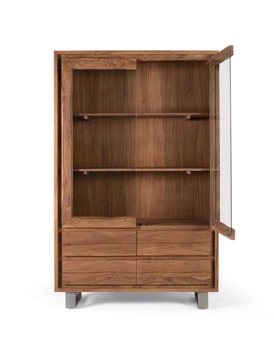 GINER Y COLOMER Vitrina de salon avec 2 portes en verre, meuble en bois massif d'acacia, 190 cm, design moderne pour bibliothèque et rangement
