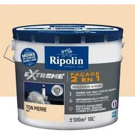 Ripolin Peinture Façade Protection Extrême, Finition Mate, Teinte Pierre, 10 Litres - Sous-couche et finition 2 en 1, Haute adhérence et pouvoir couvrant