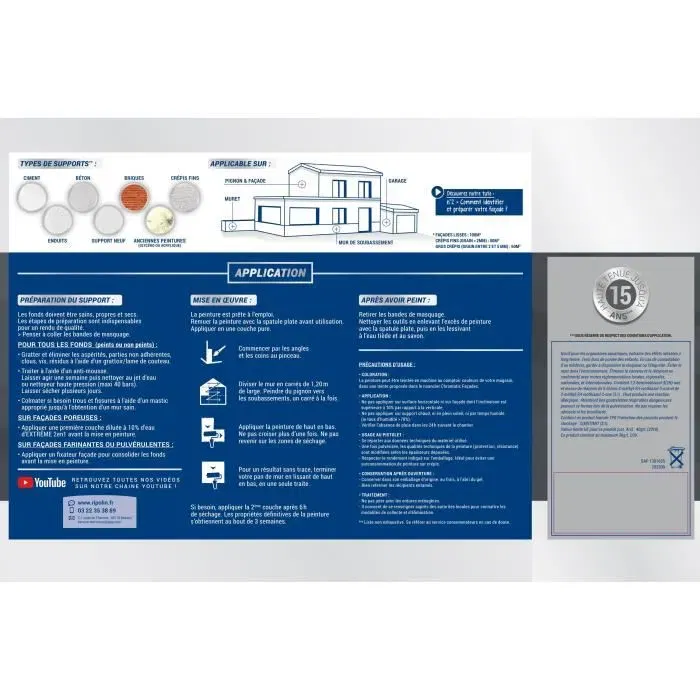 Ripolin Peinture Façade Protection Extrême, Finition Mate, Teinte Pierre, 10 Litres - Sous-couche et finition 2 en 1, Haute adhérence et pouvoir couvrant