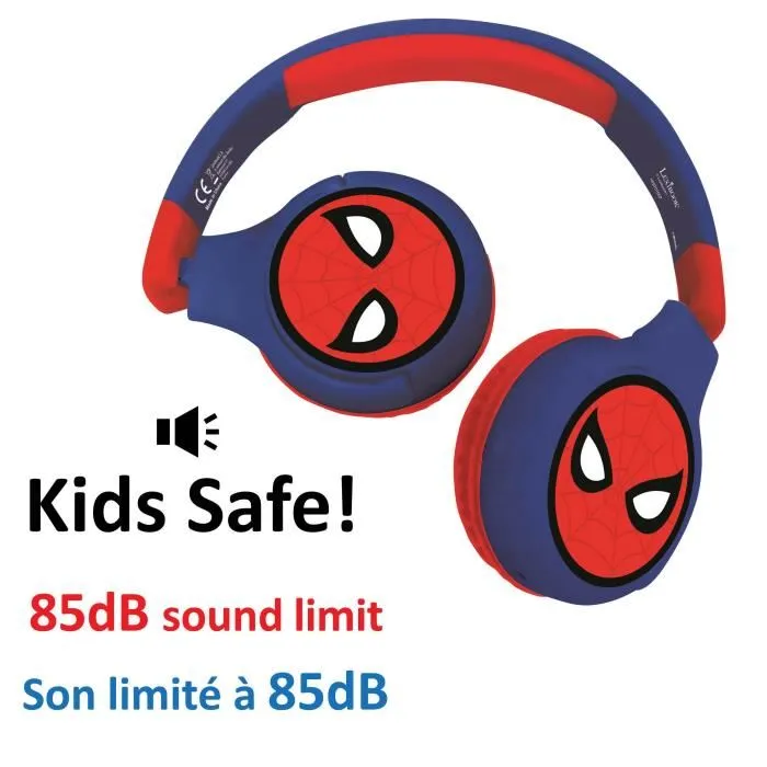 Lexibook - Casque audio 2 en 1 pour enfant avec Spider-Man, Bluetooth/filaire, pliable, léger et limiteur de volume à 85 dB
