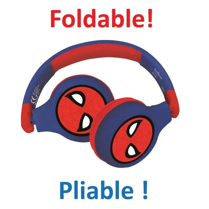 Lexibook - Casque audio 2 en 1 pour enfant avec Spider-Man, Bluetooth/filaire, pliable, léger et limiteur de volume à 85 dB