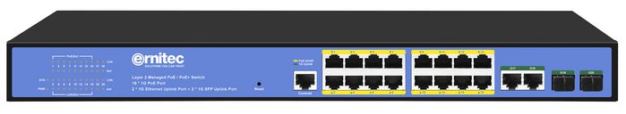 Ernitec Switch PoE géré niveau 2+ 20 ports Gigabit (16 PoE + 2 SFP + 2 RJ45) avec 285W, support rack 1U Ernitec Switch PoE géré niveau 2+ 20 ports Gigabit (16 PoE + 2 SFP + 2 RJ45) avec 285W, support rack 1U