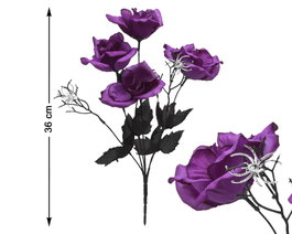 Atosa Bouquet de fleurs d'Halloween violet avec araignées argentées